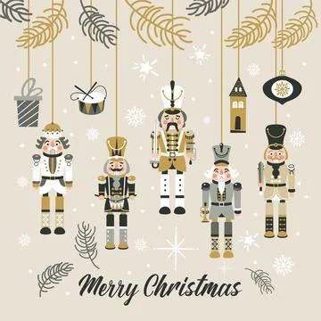 Christmas Nutcrackers Vector Illustration on Light Background. Postcard. Stock Illustration
