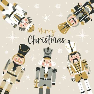 Christmas Nutcrackers Vector Illustration on Light Background. Postcard. Stock Illustration