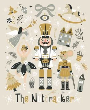Christmas Nutcrackers Vector Illustration on Light Background. Postcard. Stock Illustration