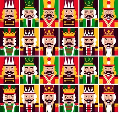Christmas Nutcrackers Vector Illustration. Seamless new year pattern with toy Illustrazione stock