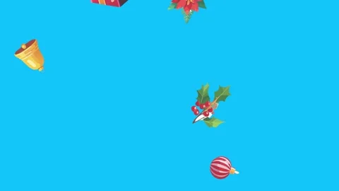 Christmas objects animated on blue screen ,effects for winter holidays Stock Footage 318834174