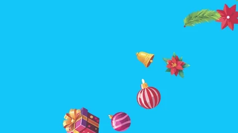 Christmas objects animated on blue screen ,effects for winter holidays Видео 318834185