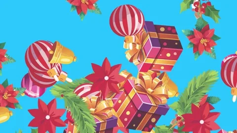 Christmas objects animated on blue screen ,effects for winter holidays 库存影片 318834206