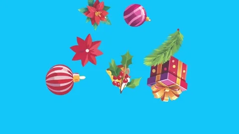 Christmas objects animated on blue screen ,effects for winter holidays Vidéo 318834220