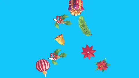 Christmas objects animated on blue screen ,effects for winter holidays Vidéo 318834224