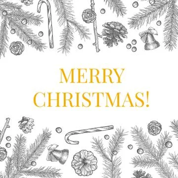 Christmas objects hand drawn seamless pattern isolated on white Illustrazione stock