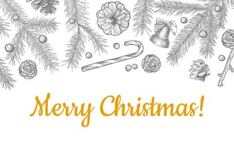 Christmas objects hand drawn seamless pattern isolated on white Stock Illustration