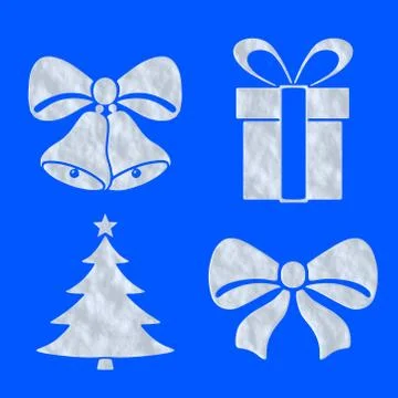 Christmas objects icons made of snow on blue set Stock Illustration