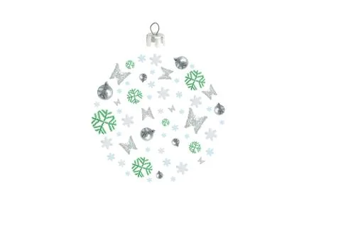 Christmas objects laid out in the form of a Christmas ball top view. White is 스톡 사진