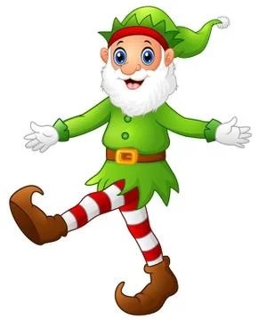 Christmas old elf dancing Stock Illustration