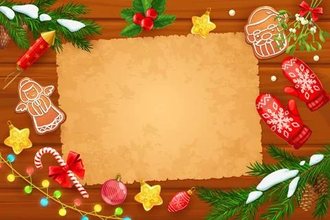Christmas old scroll parchment winter Xmas holiday Stock Illustration