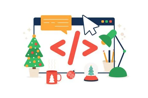 Christmas online code vector illustration. Web design concept. Interface elem Stock Illustration