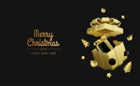 Christmas open gift box template. Christmas design Realistic decorative objects Stock Illustration