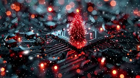 Christmas Open-Source project. Motherboard. Falling snowflakes. Stock Footage 269601770