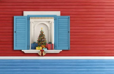 Christmas open window Stock Illustration