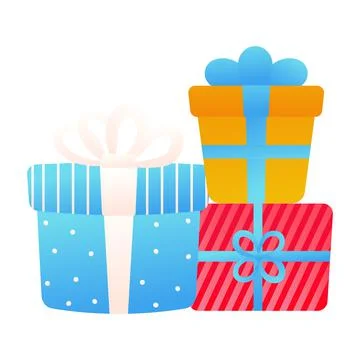 Christmas or birthday gift boxes in cartoon style, isolated on white backgrou Stock Illustration