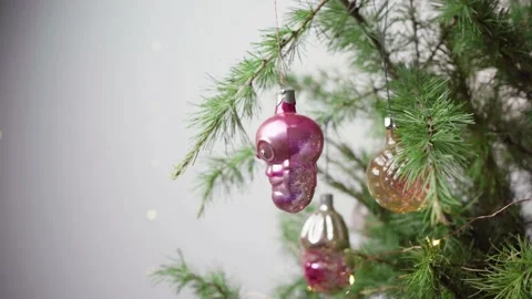 Christmas or New Year composition with festive fir-tree, vintage glass balls and Stock Footage 161459728