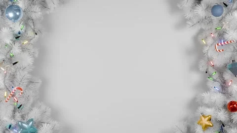 Christmas or new year frame with white fir or pine leaves and light bulbs Stock Footage 322571172