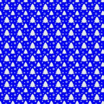 Christmas or new year pattern with snowflakes and trees on blue background Stock Illustration