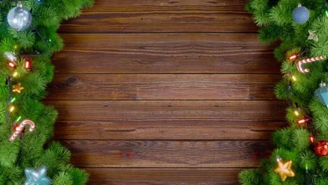 Christmas or New Year's frame with spruce or pine leaves and flashing lights Stock Footage 322600156