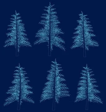 Christmas or Pine tree blue contour set collection vector illustration Stock Illustration