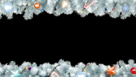 Christmas or year frame with white fir or pine leaves and light bulbs blinking Stock Footage 323224330