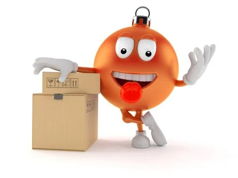Christmas ornament character with stack of boxes Stock Illustration