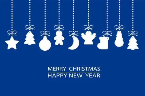Christmas ornament elements (tags) hanging on blue background, stock vector i Stock Illustration