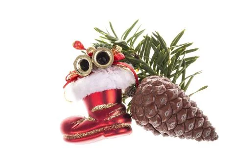 Christmas ornament with pine cone isolated on white with copy space Stock Photos