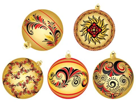 Christmas Ornaments with Folk Patterns Stock Illustration