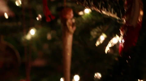 Christmas Ornaments Hanging in Tree Stock Footage 45289912
