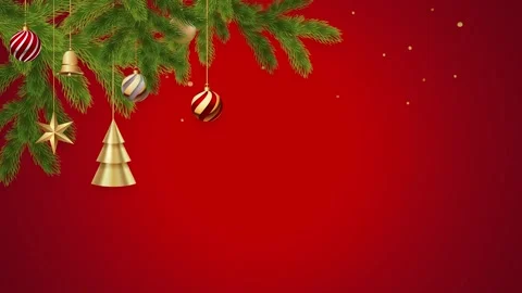 Christmas Ornaments with pine branches on a Red Christmas background Stock Footage 323978995