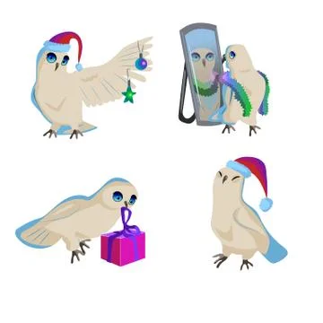 Christmas owls, holiday, set of birds Stock Illustration
