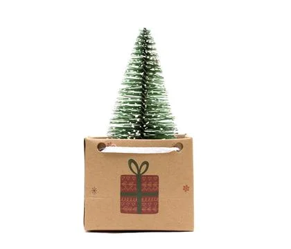 Christmas package with a New Year tree. Feast of the Nativity of Christ Stock Photos