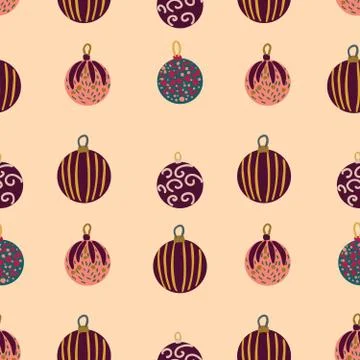 Christmas painted balls seamless pattern on pink background Stock Illustration