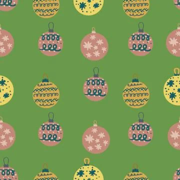 Christmas painted balls seamless pattern on pistachio green background Stock Illustration