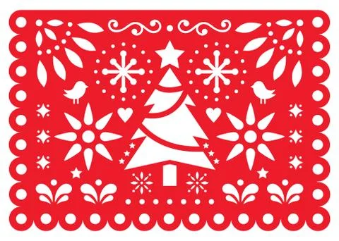 Christmas Papel Picado vector design, Mexican Xmas paper decorations Stock Illustration