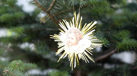 Christmas paper angel on pine tree Stock Footage 35791059