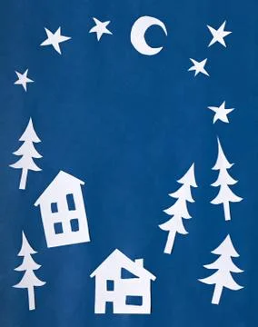 Christmas paper decorations on blue background Stock Photos