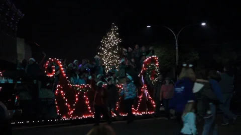 Christmas parade float goes by Stock Footage 83592200