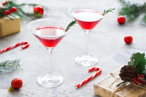 Christmas party composition with drinks in red colors Stock Photos