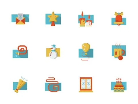 Christmas party flat color vector icons Illustrazione stock