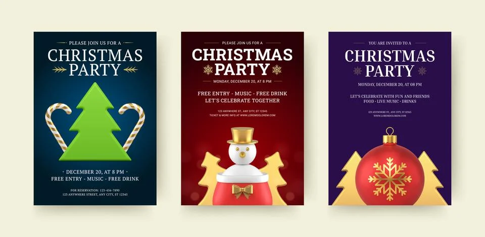 Christmas Party Flyer Set Vector Template Holiday Event Invitation イラスト素材