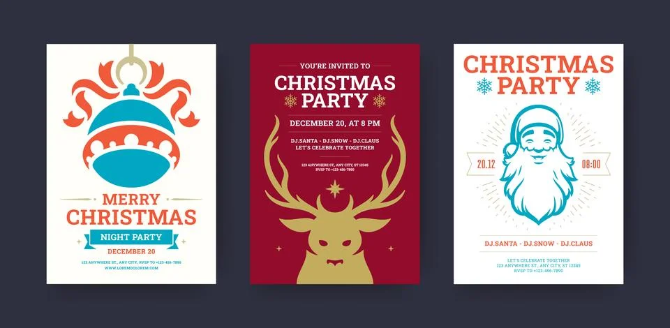 Christmas Party Flyer Set Vector Template For Holiday Celebration Stock Illustration
