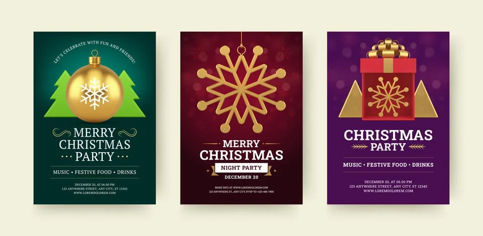 Christmas Party Flyer Vector Template Holiday Celebration Invitation Stock Illustration