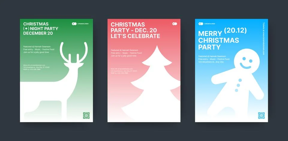 Christmas Party Flyer Vector Template Set  For Holiday Event Invitations Stock Illustration