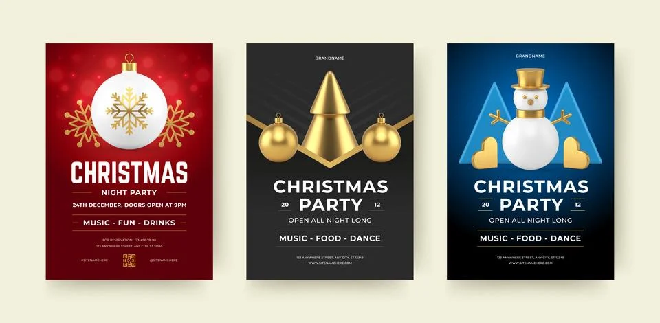 Christmas Party Flyer Vector Template Set  For Festive Season Invitation Stock Illustration