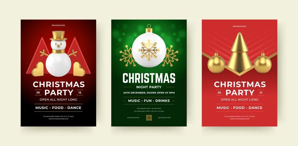 Christmas Party Flyer Vector Template Set  For Holiday Event Invitation Stock Illustration