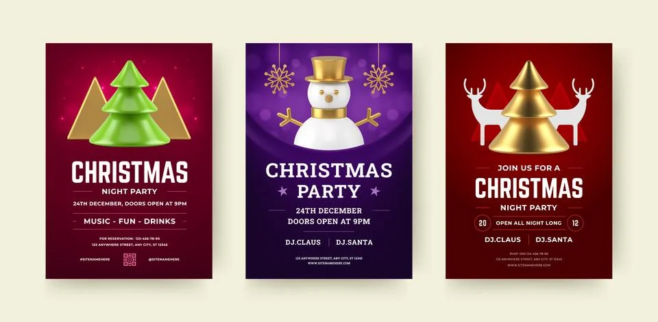 Christmas Party Flyer Vector Template Set  For Festive Night Invitation Stock Illustration
