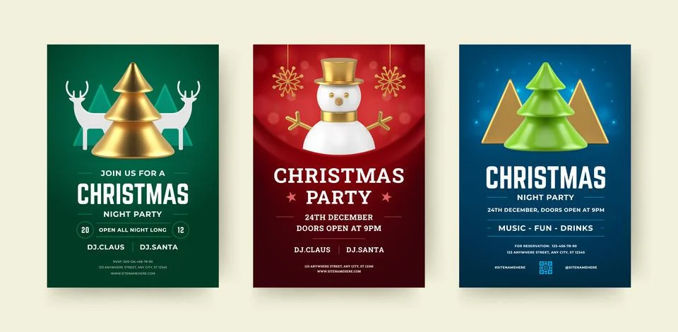 Christmas Party Flyer Vector Template Set  For Night Event Invitation Stock Illustration